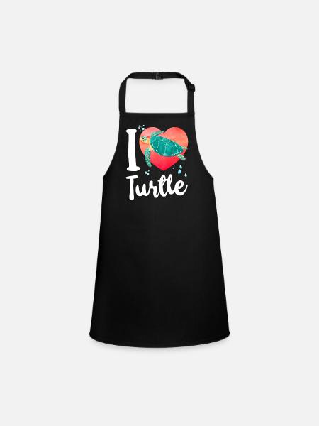 Sea Turtle Tortoise Heart I Love - Schürze für Kinder - Schwarz - Vorne