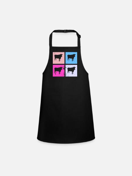 Kuh Retro Muh Landwirt Milch Bauernhof Geschenk - Schürze für Kinder - Schwarz - Vorne