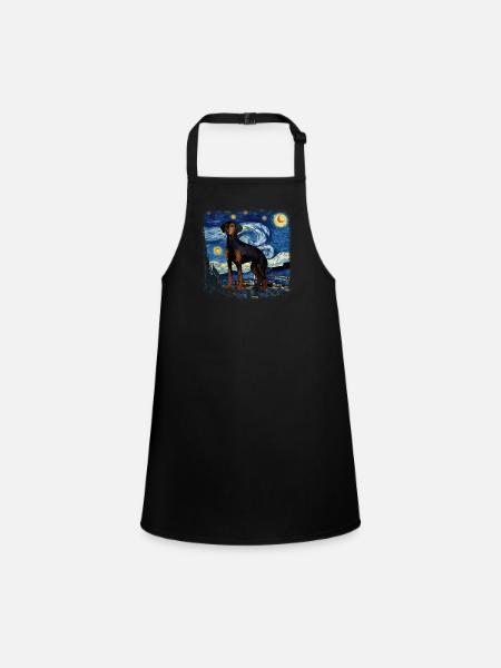 Black and Tan Coonhound Van gogh starry night - Children's Apron - black - Front