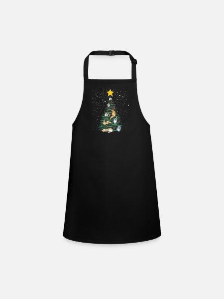 Funny Cat Christmas Tree Cat Lover Lust - Children's Apron - black - Front