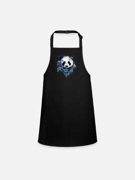 Panda Blumen-Design - Schürze für Kinder - Schwarz - Vorne