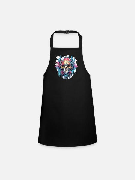 Skull Skull Skull Skeleton Bone - Children's Apron - black - Front
