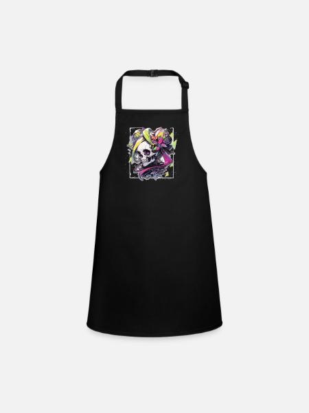 Skull Skull Skull Skeleton Bone - Children's Apron - black - Front