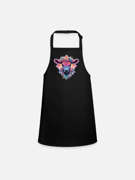 Cow Cow Head Bold Agriculture Calf - Children's Apron - black - Front