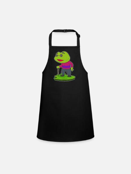 Frog Pensioner Walking Stick - Children's Apron - black - Front