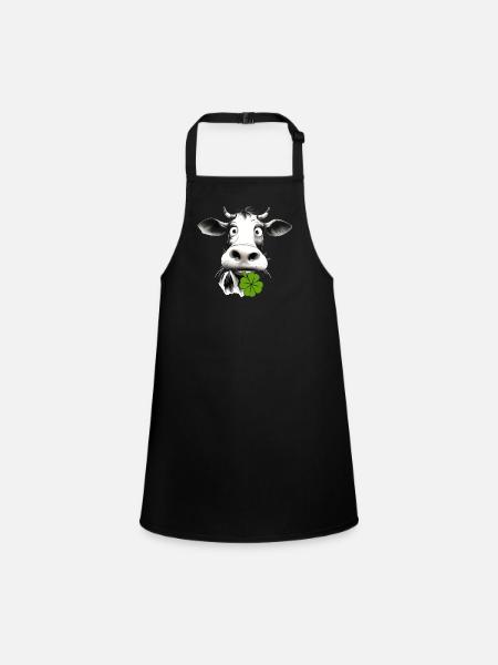 Funny cow with a shamrock brings good luck and fun - Children's Apron - black - Front
