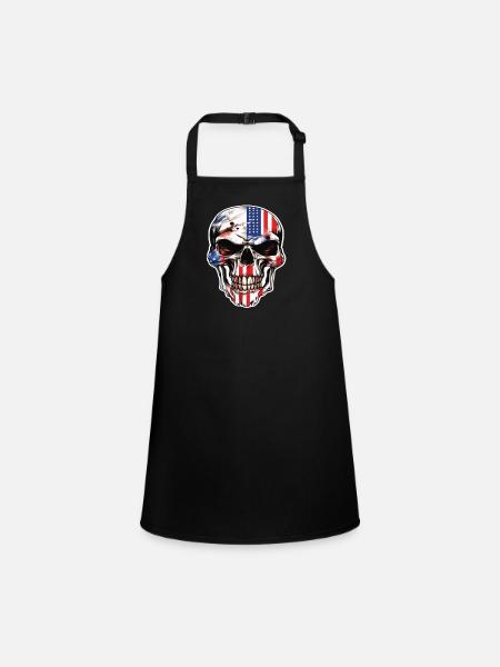Skulls Skull Amerika Flagge Totenkopf Knochen - Schürze für Kinder - Schwarz - Vorne