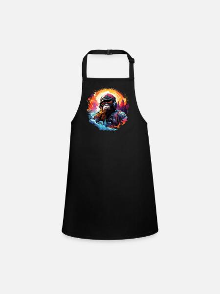 Space Ape Cool and Funny Colorful Ape in Space - Children's Apron - black - Front
