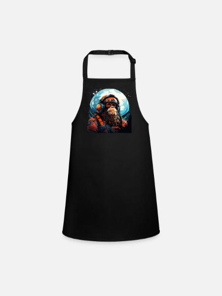 Outer Space Ape - Ape into the Galaxy Space Monkey - Children's Apron - black - Front