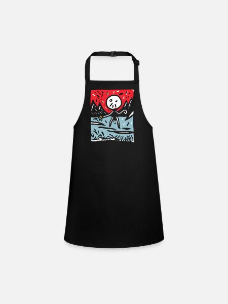 Japan's Red Sun: Mountains and Stick Figures - Children's Apron - black - Front