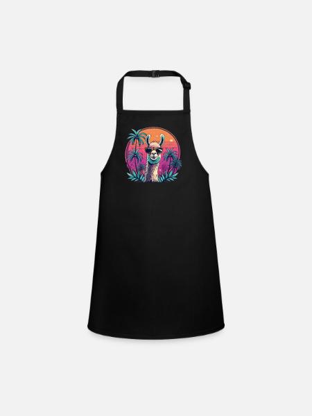 Alpaca Retro Sunset Alpaca Sunglasses Alpacas - Children's Apron - black - Front