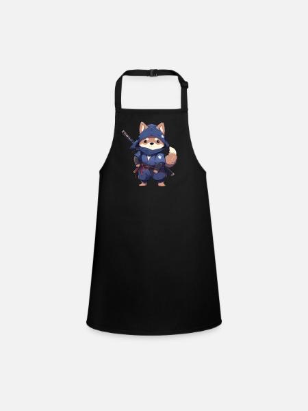 Asia Corki Japanese Samurai Samurai - Children's Apron - black - Front