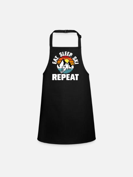 Ski Skiing Skiers - Children's Apron - black - Front