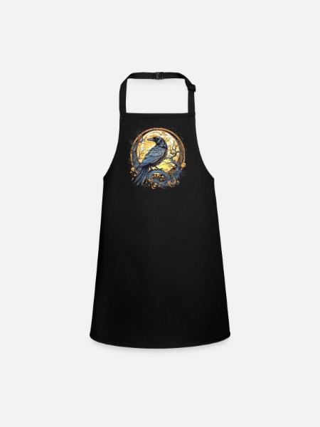 Raven, Full Moon, Celtic, Norse, Pagan, Bird, - Children's Apron - black - Front