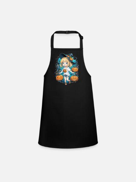 Halloween Witch Pumpkin Manga - Children's Apron - black - Front