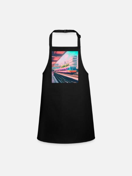Train Japan Railway Station - Children's Apron - black - Front