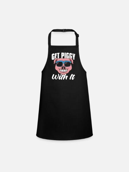Pig Farming Get Piggy With It Farm Animals Farmer - Children's Apron - black - Front