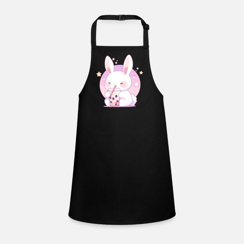 Kawaii Hase trinkt Boba Bubble Tea Chibi Schürze für Kinder