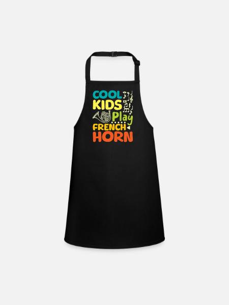 Musician children, cool kids play french horn - Children's Apron - black - Front