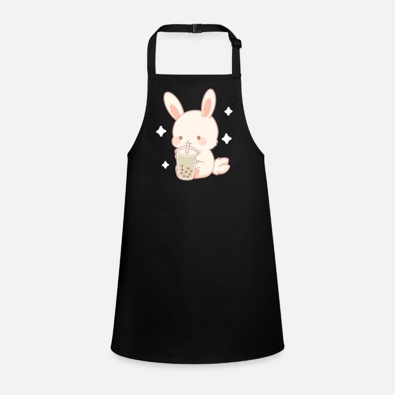 Kawaii Hase trinkt Boba Bubble Tea Chibi Schürze für Kinder