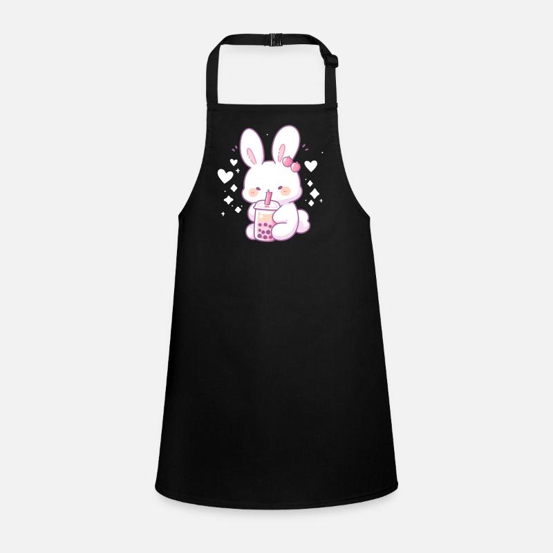 Kawaii Hase trinkt Boba Bubble Tea Chibi Schürze für Kinder