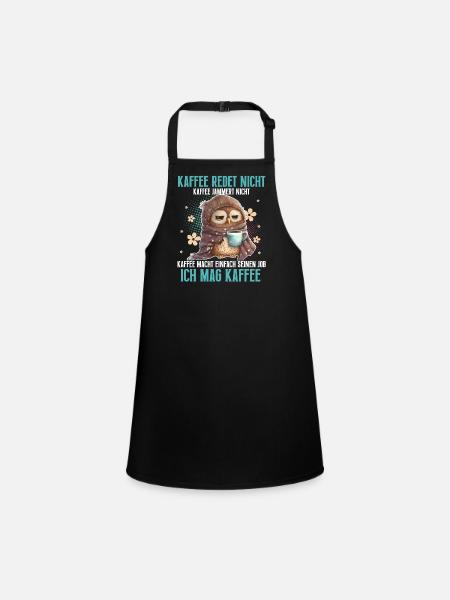 Eule Kaffee Lustiger Spruch - Schürze für Kinder - Schwarz - Vorne