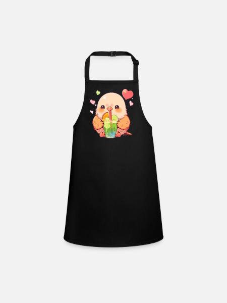 Inséparable kawaii boit Boba Bubble Tea Chibi - Tablier Enfant - noir - Devant