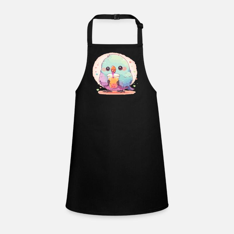 Kawaii Lovebird trinkt Boba Bubble Tea Chibi Schürze für Kinder