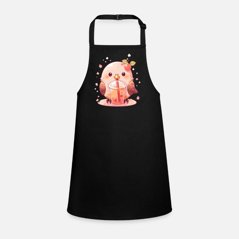 Kawaii Lovebird trinkt Boba Bubble Tea Chibi Schürze für Kinder