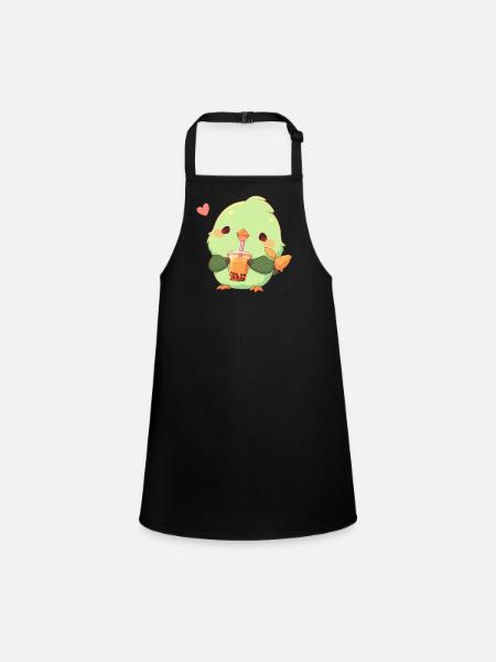 Inséparable kawaii boit Boba Bubble Tea Chibi - Tablier Enfant - noir - Devant