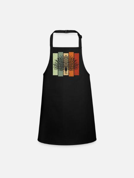 Peacock Retro Birdwatching Bird Watcher - Children's Apron - black - Front
