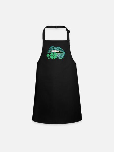 Irlandais Shamrock Lèvres Vertes Shamrock Heureux - Tablier Enfant - noir - Devant