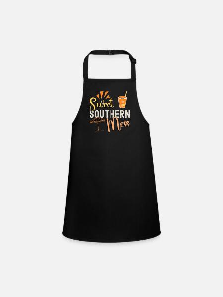 Sweet Tea Sweet Southern Mess Loves Southern Food - Children's Apron - black - Front
