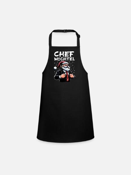 Chef Wichtel stylischer Weihnachts Gnome - Schürze für Kinder - Schwarz - Vorne