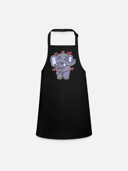 Elephant Family - Elephant with Baby - Elephant - Children's Apron - black - Front
