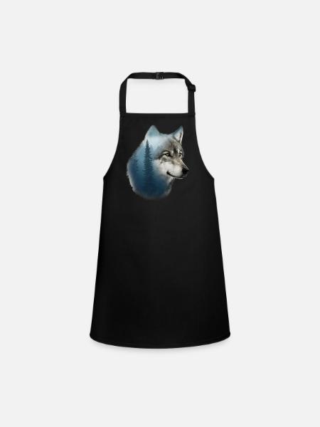 Wolf - Schürze für Kinder - Schwarz - Vorne