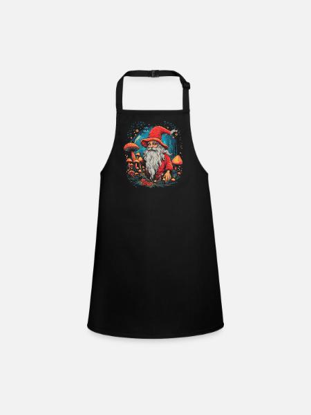 Mushroom Weihnachtsmann| Fantasy Pilze Natur Goa - Schürze für Kinder - Schwarz - Vorne
