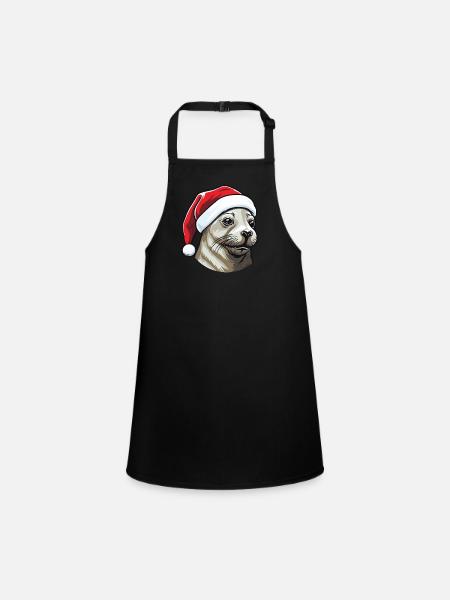 Seal Seal Christmas Animal Head - Children's Apron - black - Front