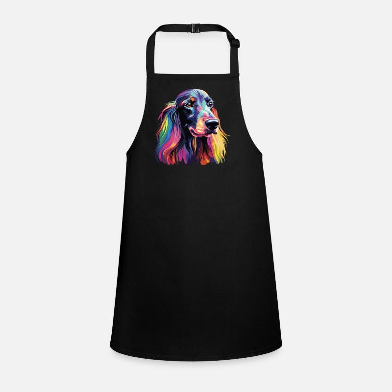 Watercolor Colorful Afghan Hound - Children's Apron - black