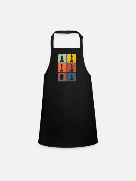 Schachspieler Silhouetten Schachfiguren Retro - Schürze für Kinder - Schwarz - Vorne