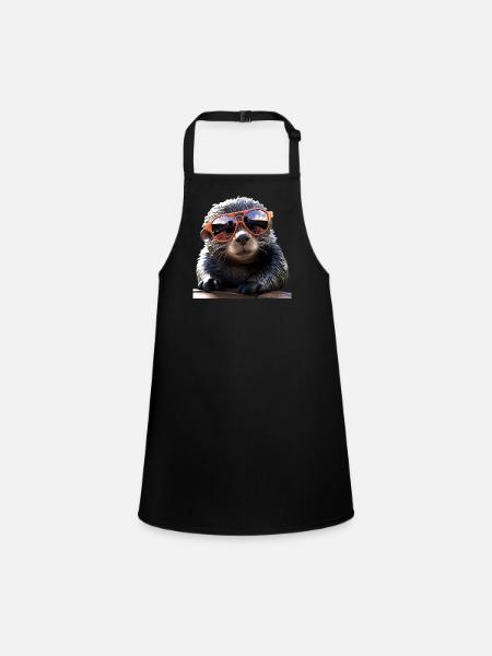 Mole with sunglasses Love Cute Moles - Children's Apron - black - Front