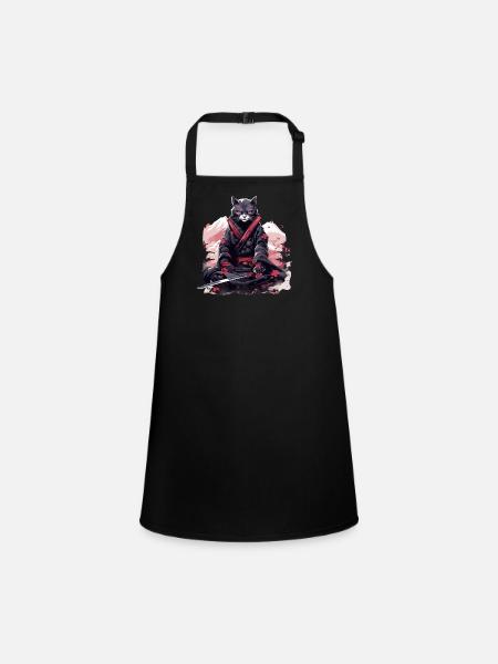 Japanese Art Cat Kawaii Anime - Children's Apron - black - Front