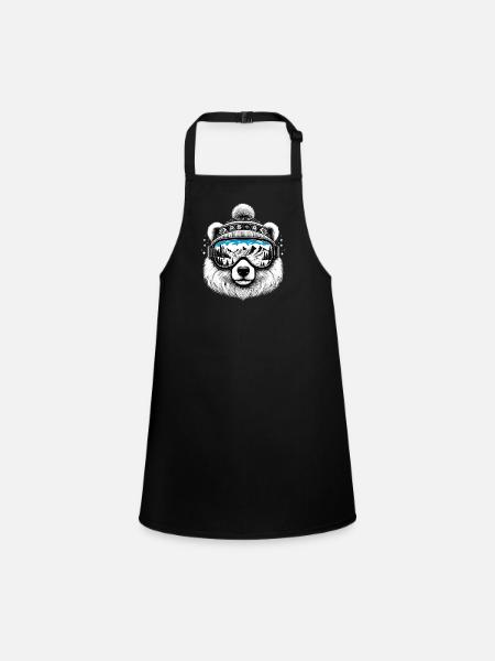 Bear with ski goggles on ski holiday snow mountains slope - Children's Apron - black - Front