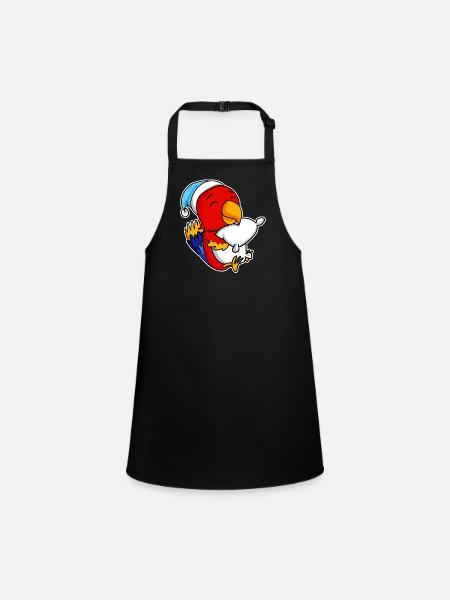 Parrot with pillow and sleepy cap - Children's Apron - black - Front