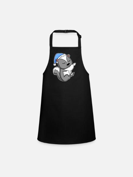 Skunk with pillow and sleepy cap - Children's Apron - black - Front