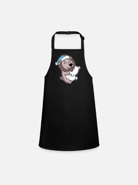 Lion with pillow and sleepy cap - Children's Apron - black - Front