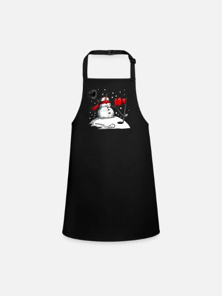 Snowman Golf Clothes Golf in Winter Golf Ball - Children's Apron - black - Front