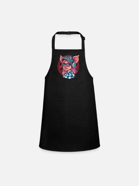 Cute Adorable Anime Pig Girl - Children's Apron - black - Front
