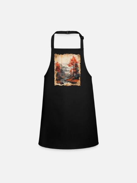 Classic Scenery Papyrus Scroll Onsen Japanese - Children's Apron - black - Front
