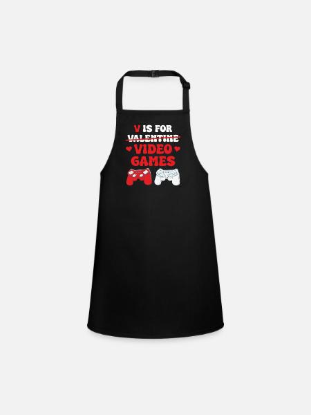 Valentine Video Games Heart For Computer Games - Children's Apron - black - Front